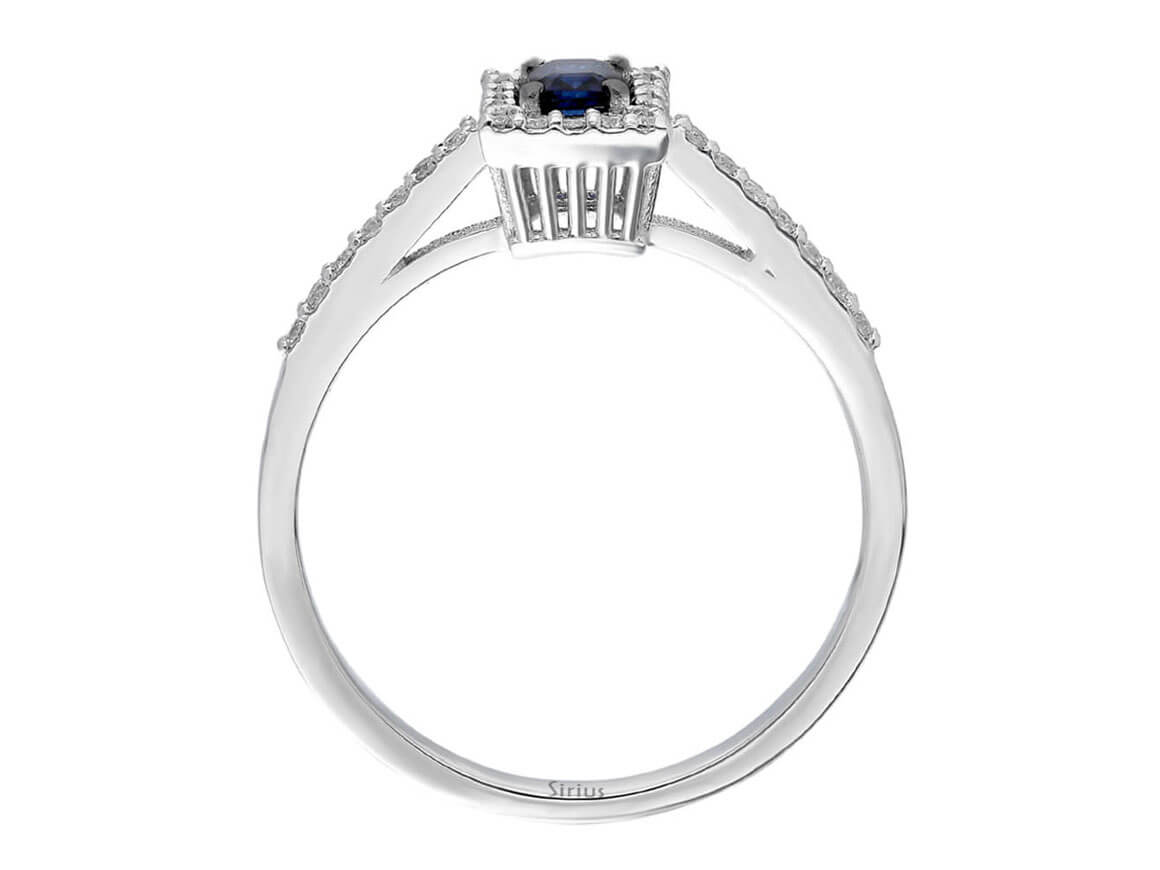 Ring mit 1 Oktagon-Saphir (0,25 Karat) und 32 Runddiamanten (0,18 Karat) – 14K Weißgold