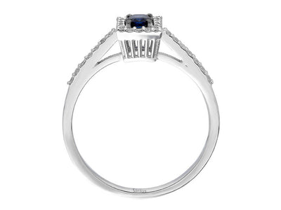 Ring mit 1 Oktagon-Saphir (0,25 Karat) und 32 Runddiamanten (0,18 Karat) – 14K Weißgold