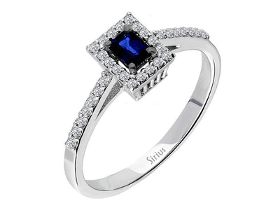 Ring mit 1 Oktagon-Saphir (0,25 Karat) und 32 Runddiamanten (0,18 Karat) – 14K Weißgold