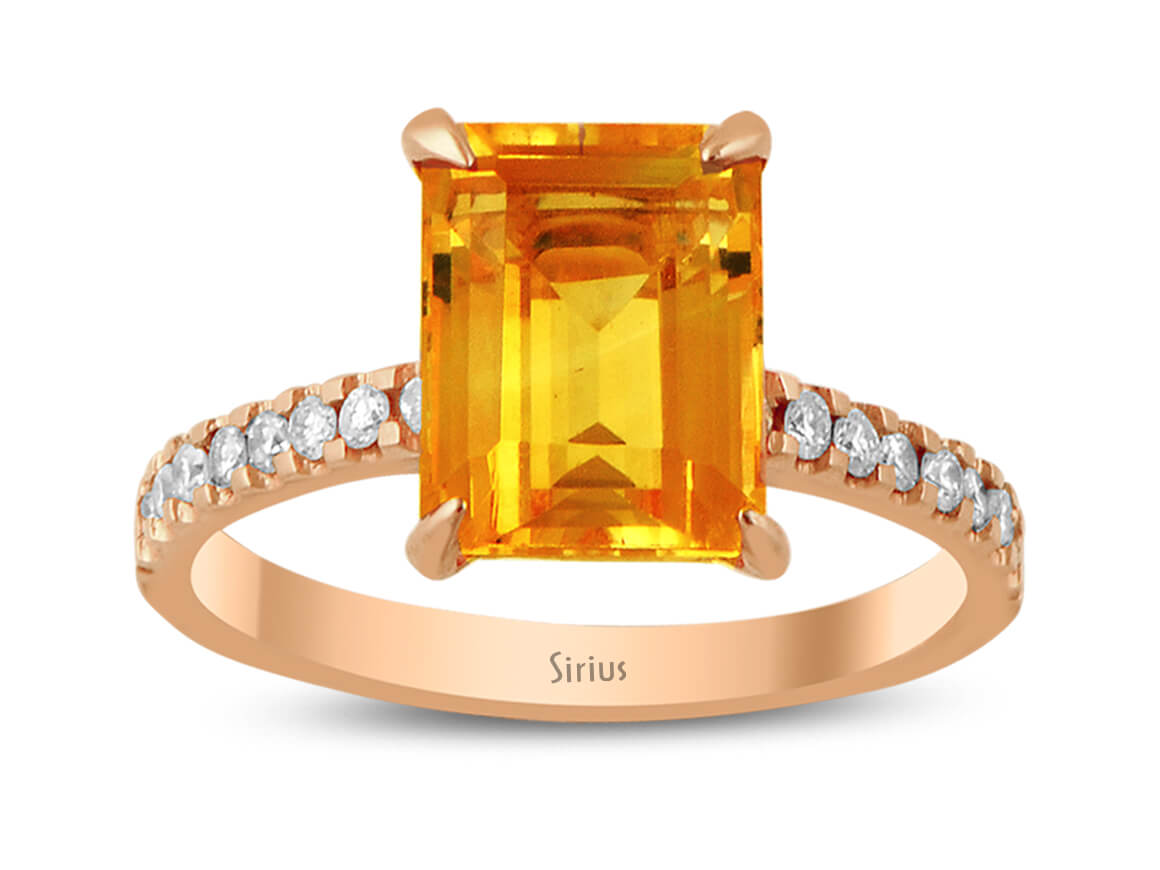 14K Roségold Ring mit 18 runden Diamanten (0,23 Karat) und 1 Oktagon-Sitrin (3,71 Karat)