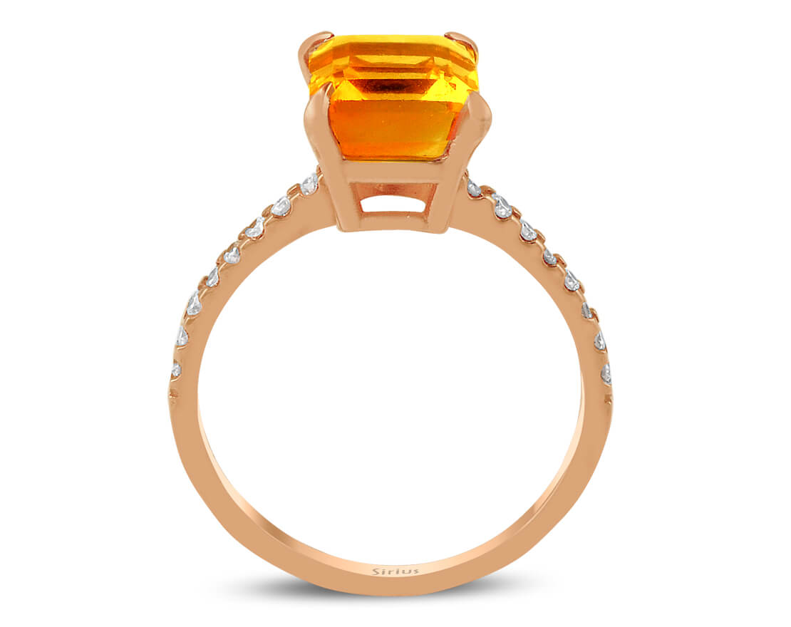 14K Roségold Ring mit 18 runden Diamanten (0,23 Karat) und 1 Oktagon-Sitrin (3,71 Karat)