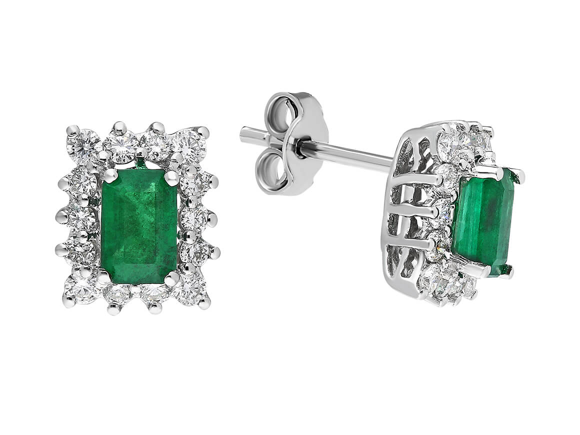 Anturaj-Ohrstecker mit Oktagon-Smaragden & Diamanten aus 14K Weißgold