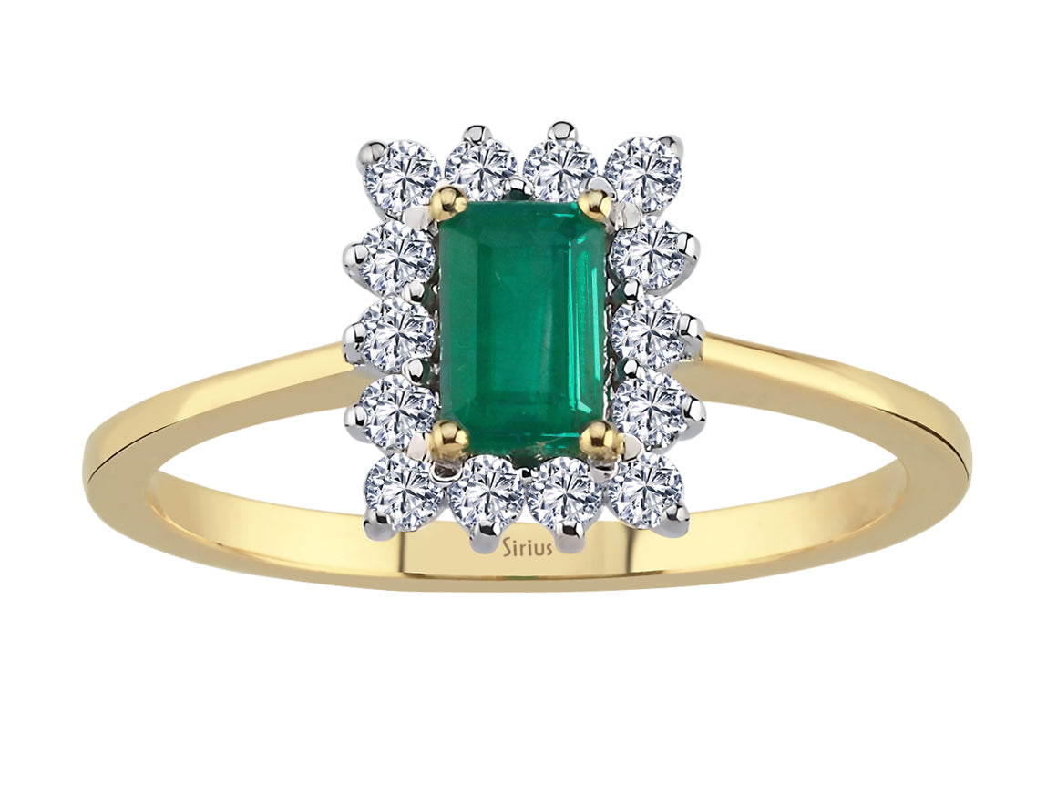 Bague élégante avec diamants de laboratoire et émeraude octogonale - or 14 carats - Bijoux haut de gamme de Rosy Lab Diamonds