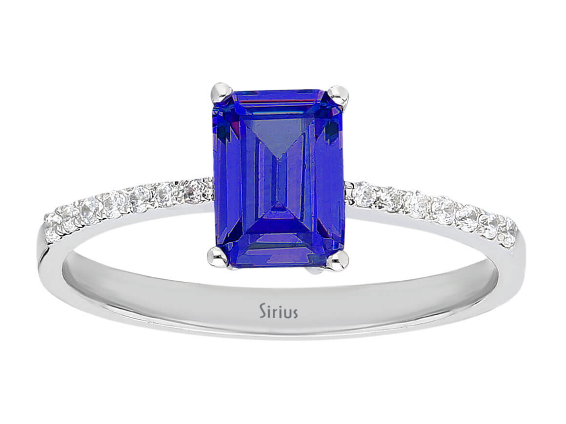 Eleganter Ring mit Oktagon-Tansanit und Diamanten – 14K Weißgold
