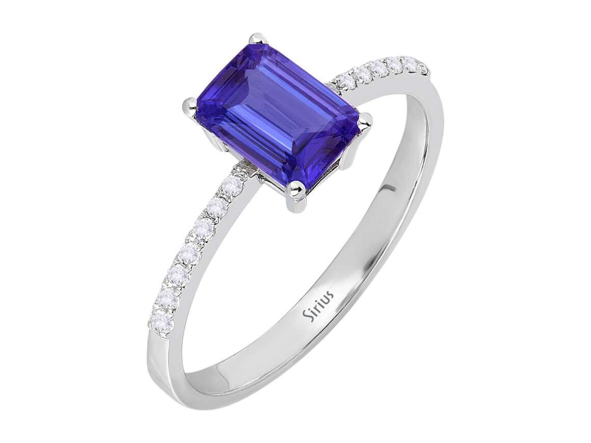 خاتم بتنزانيت بقطع مثمّن وماسات - ذهب أبيض عيار 14 قيراطًا - مجوهرات فاخرة من Rosy Lab Diamonds