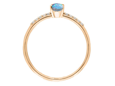 14 Karat rose gold ring with 10 round diamonds and 1 oval opal – 0.27 carat