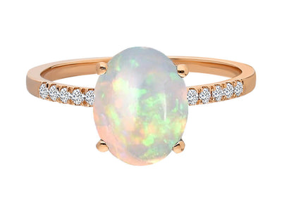 Elegant opal ring with diamonds in 14K rose gold