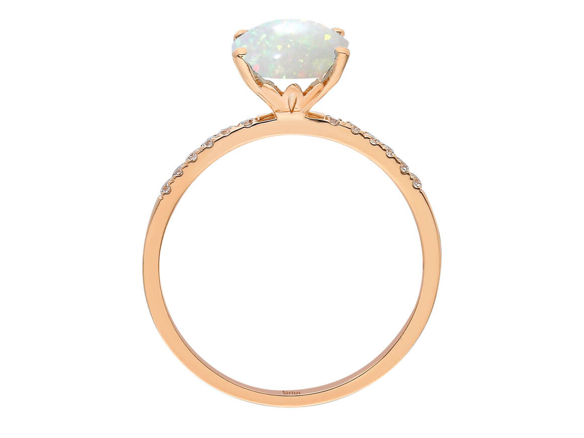 Elegant opal ring with diamonds in 14K rose gold