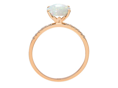Elegant opal ring with diamonds in 14K rose gold