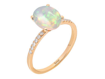 Elegant opal ring with diamonds in 14K rose gold
