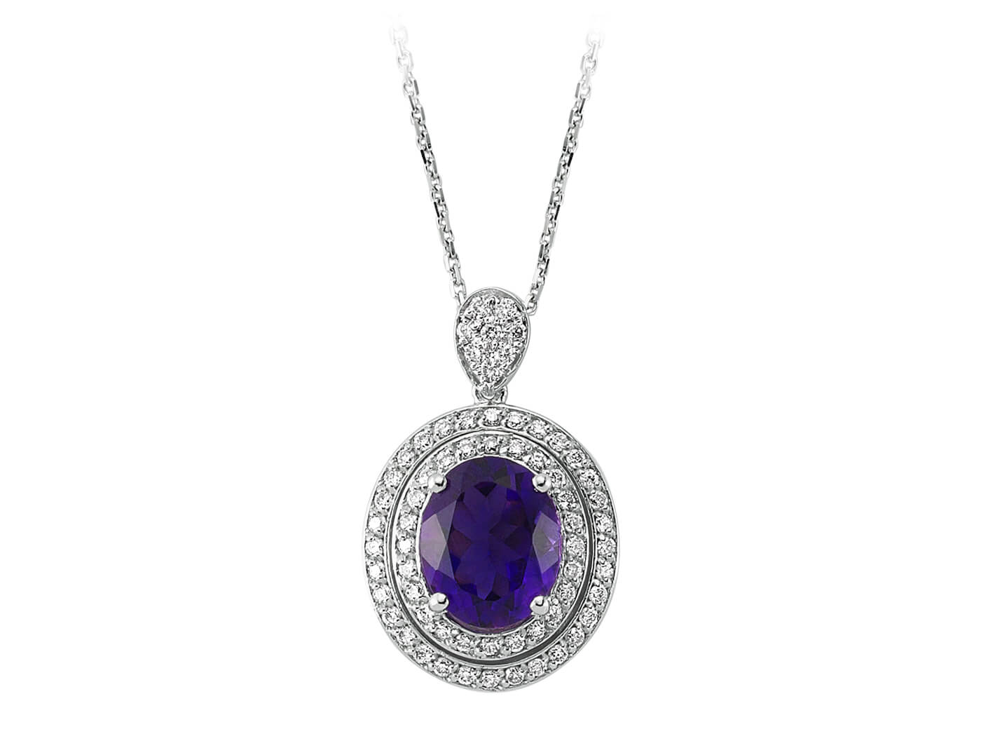Collier élégant avec améthyste ovale et diamants en design halo