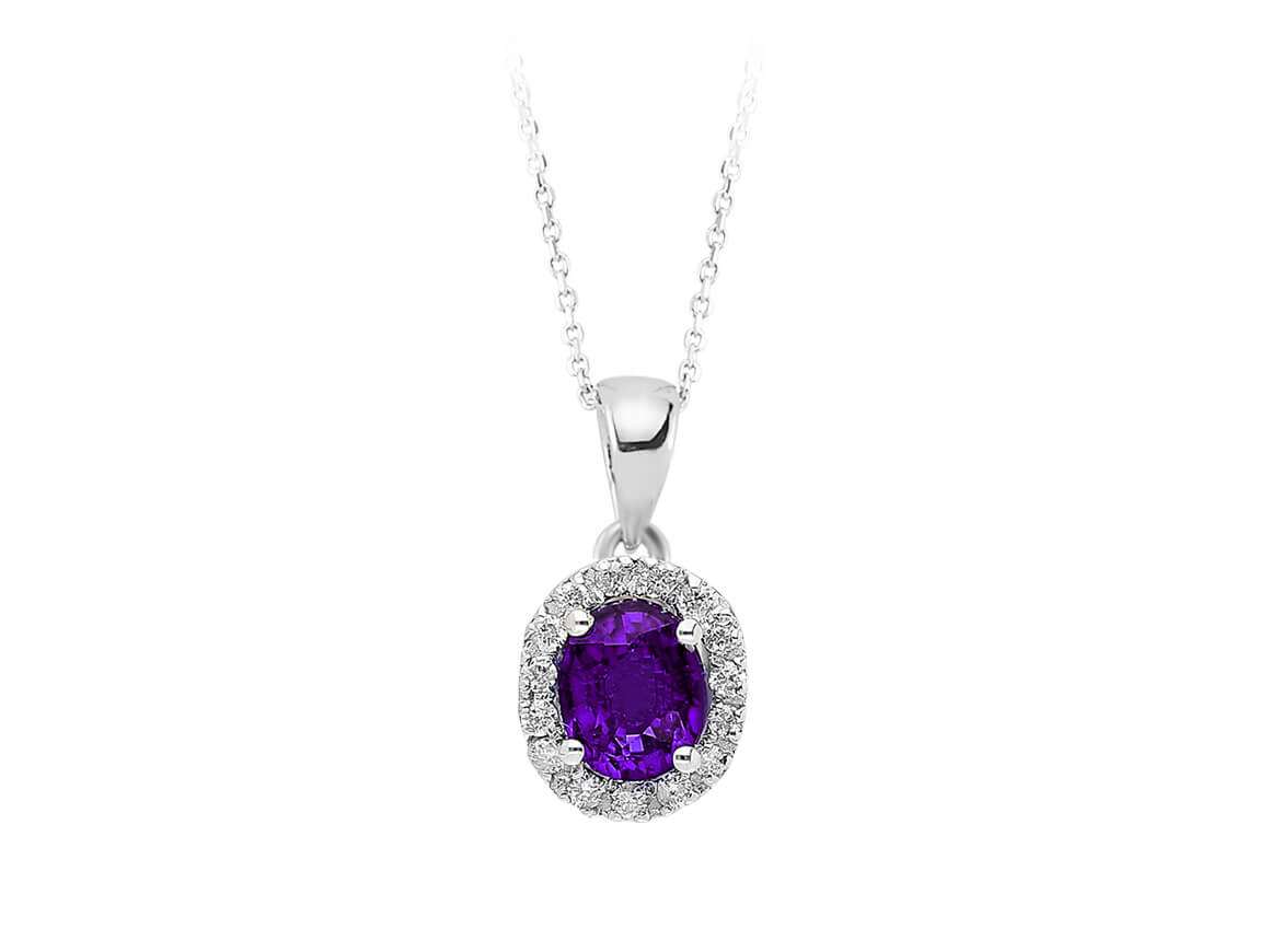 عقد من الجمشت والماس المُنتَج مخبريًا - ذهب أبيض عيار 8 قيراط - مجوهرات فاخرة من Rosy Lab Diamonds
