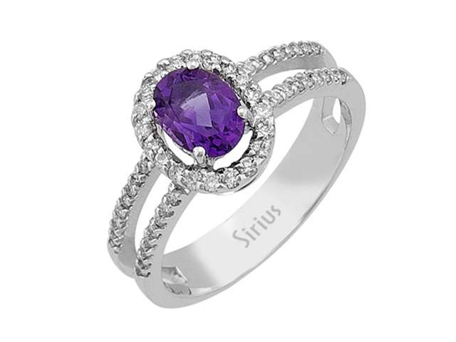 Eleganter Ring mit 52 rund geschliffenen Diamanten und einem ovalen Amethyst – 0,30 ct & 0,67 ct – 14 Karat Gold