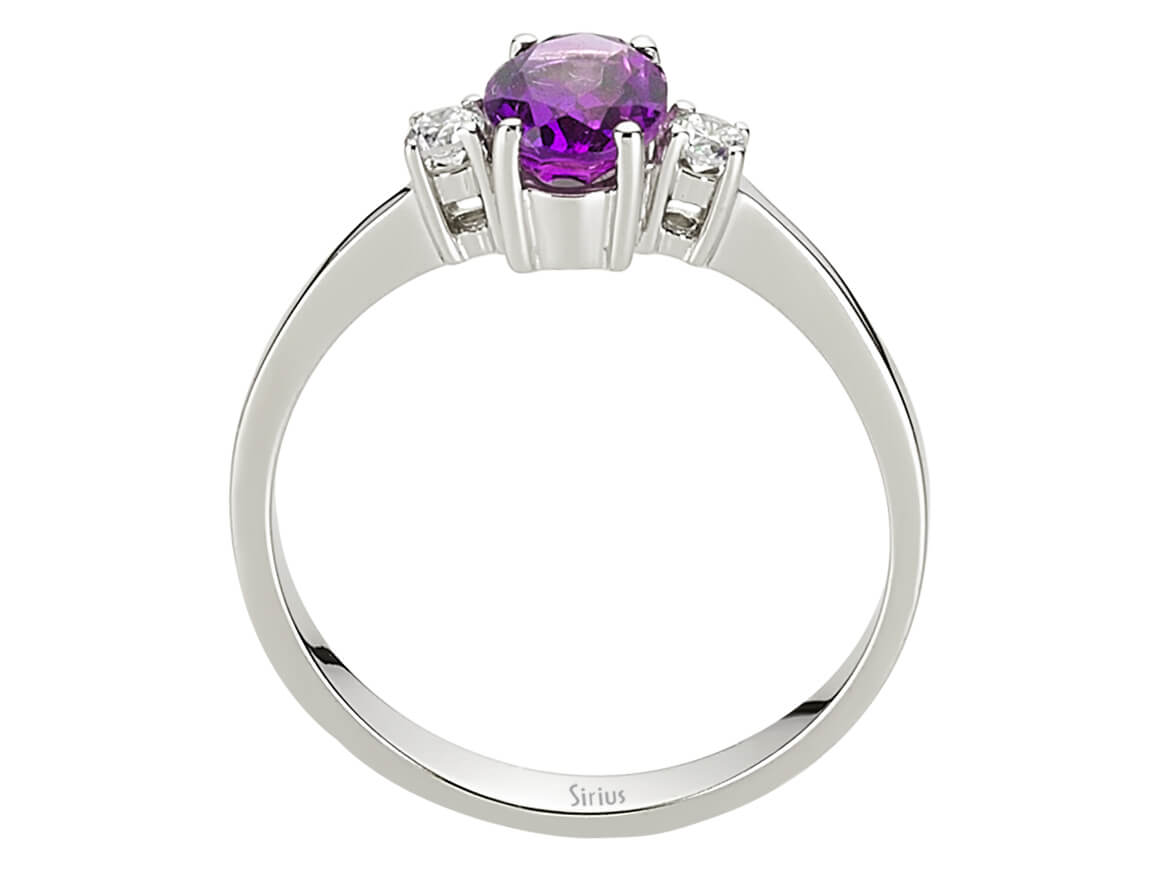 Eleganter Ring mit rundem Diamant und ovalem Ametist in 8 Karat Weißgold - Laborgezüchtete Edelsteine - hochwertiger Schmuck von Rosy Lab Diamonds