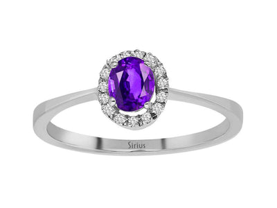 Weißgoldring mit 15 lab-grown Diamanten und 1 ovalem Amethyst – 0,06 ct & 0,28 ct
