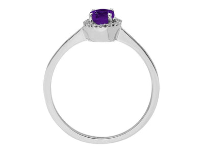 Weißgoldring mit 15 lab-grown Diamanten und 1 ovalem Amethyst – 0,06 ct & 0,28 ct