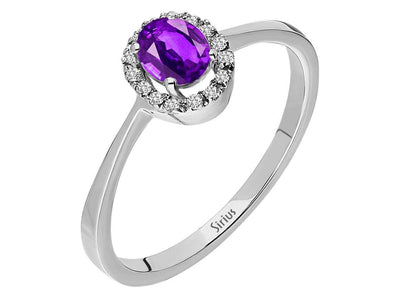 Weißgoldring mit 15 lab-grown Diamanten und 1 ovalem Amethyst – 0,06 ct & 0,28 ct