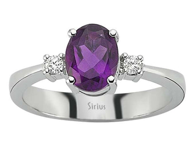 Feiner Damenring mit 1,28 ct ovalem Amethyst & Diamanten – 8K Weißgold – Modell 24R0044
