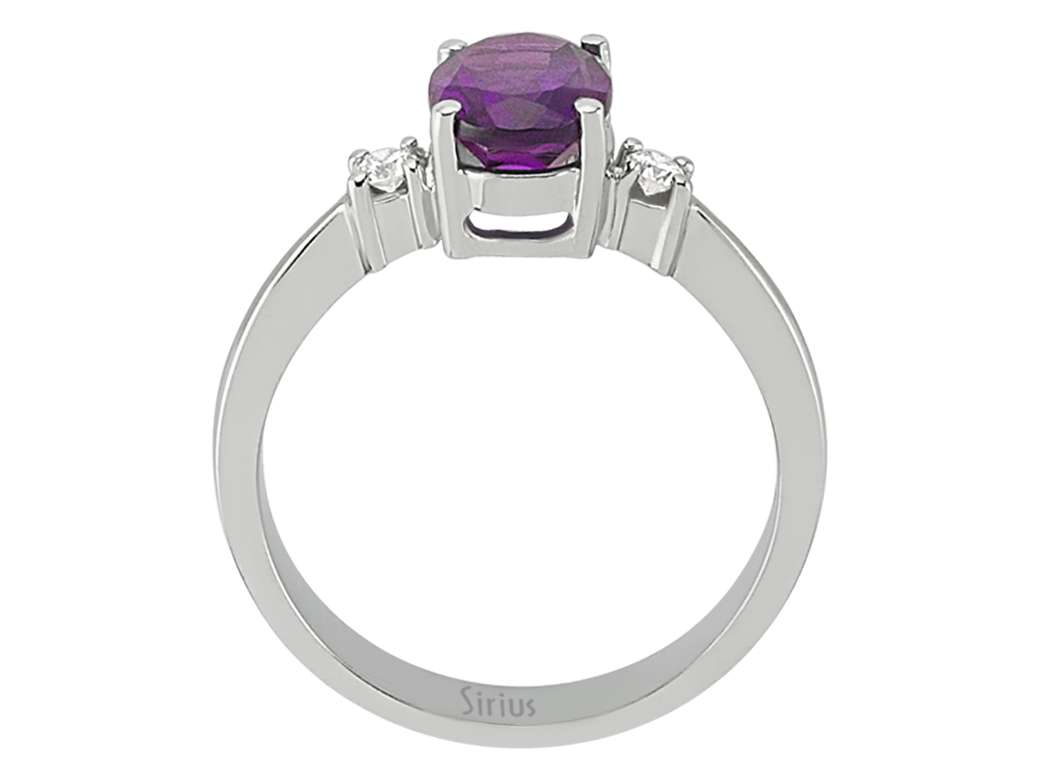 Feiner Damenring mit 1,28 ct ovalem Amethyst & Diamanten – 8K Weißgold – Modell 24R0044