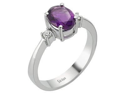 Feiner Damenring mit 1,28 ct ovalem Amethyst & Diamanten – 8K Weißgold – Modell 24R0044
