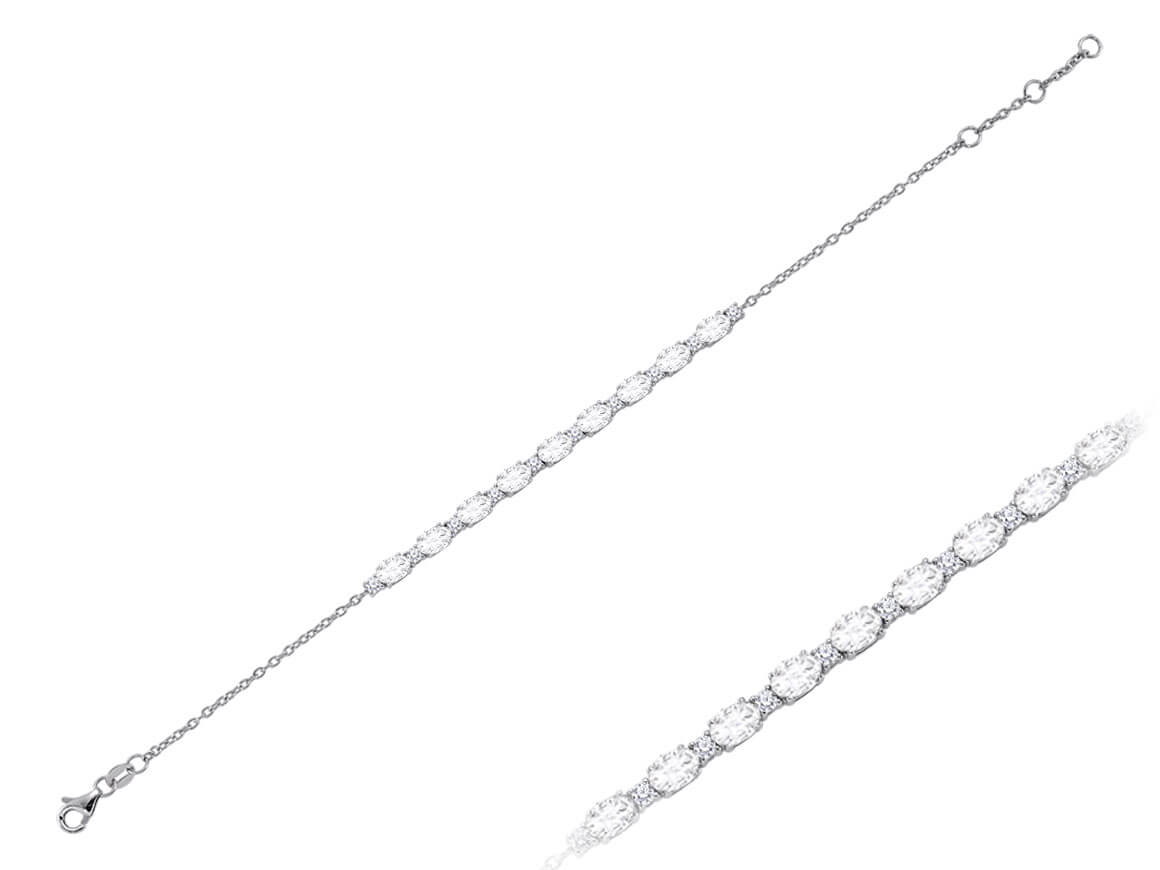 Cord bracelet with 9 oval white topazes & 10 lab-grown diamonds in 14K white gold