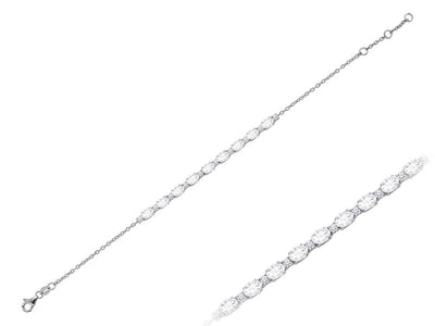 Cord bracelet with 9 oval white topazes & 10 lab-grown diamonds in 14K white gold