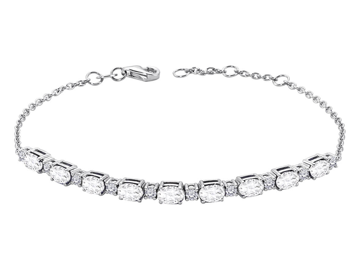 Cord bracelet with 9 oval white topazes & 10 lab-grown diamonds in 14K white gold
