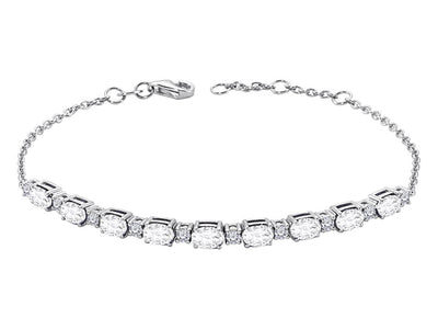 Cord bracelet with 9 oval white topazes & 10 lab-grown diamonds in 14K white gold