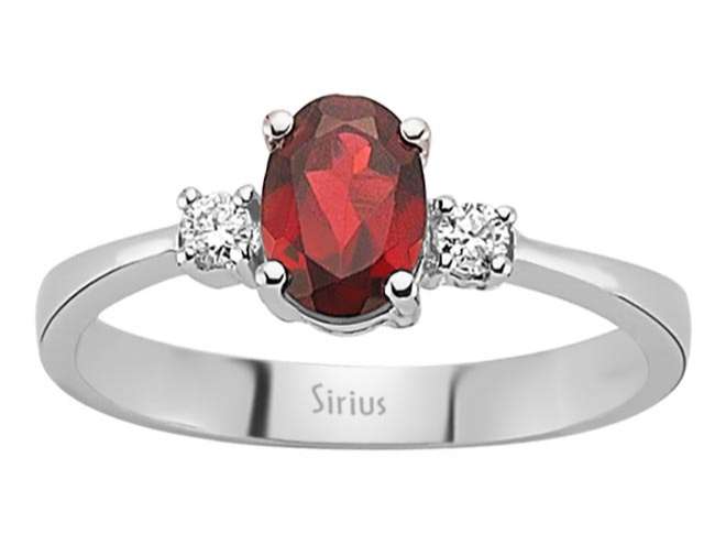 Eleganter Damenring mit 0,93 ct ovalem Granat & Diamanten – 8K Weißgold – Modell 24R0043