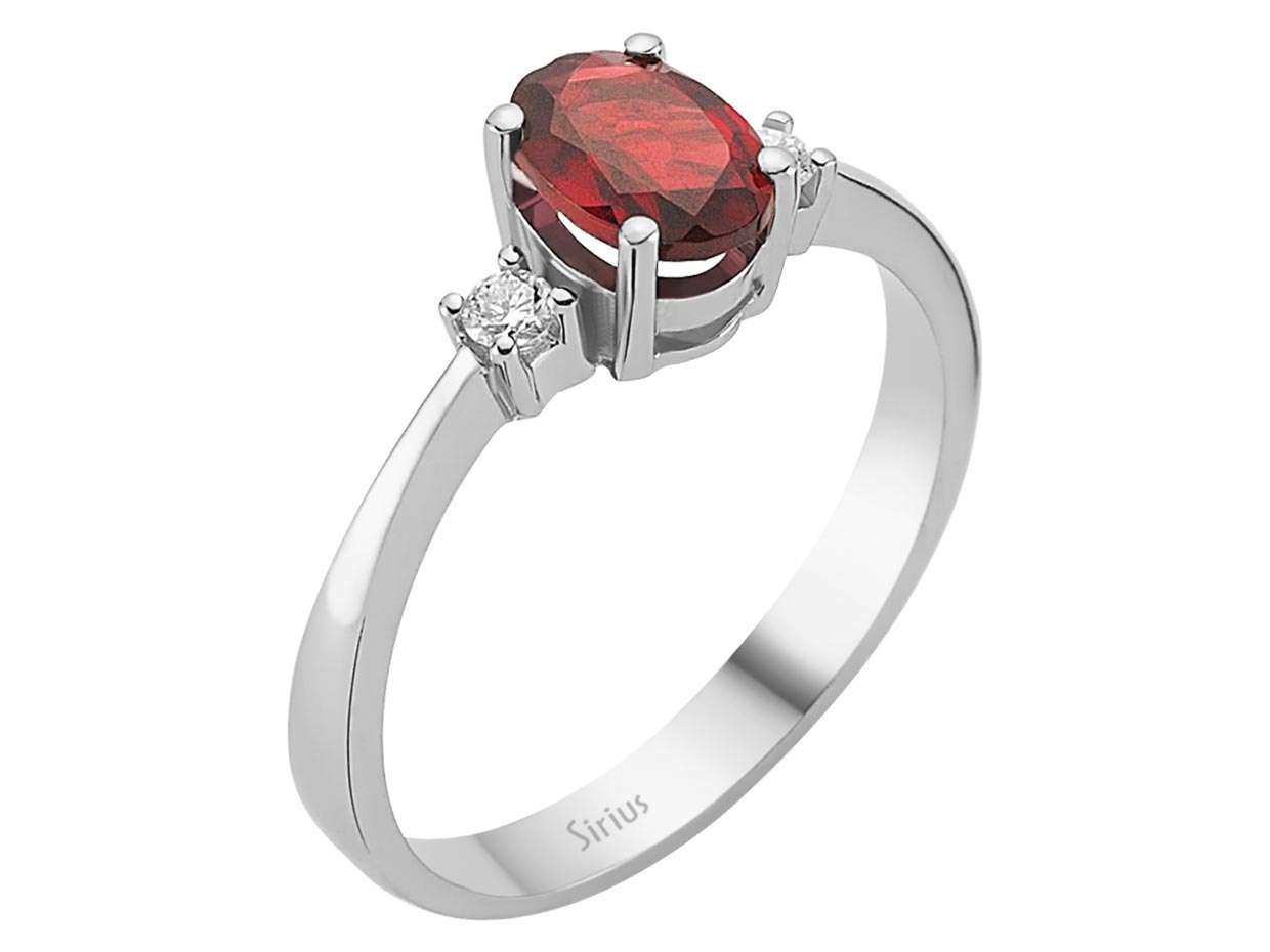 Eleganter Damenring mit 0,93 ct ovalem Granat & Diamanten – 8K Weißgold – Modell 24R0043