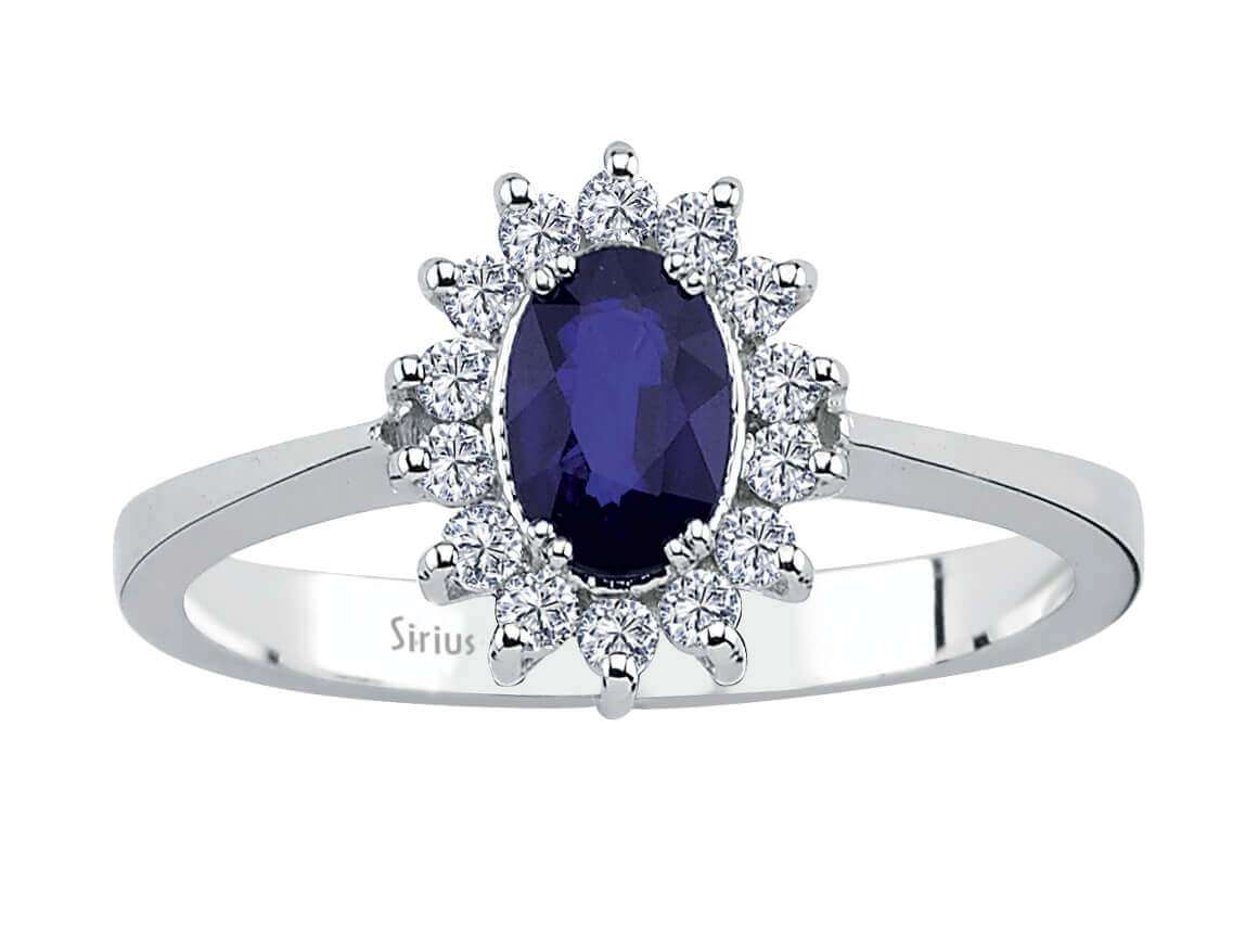 Elegant white gold ring with oval sapphire and pavé diamonds