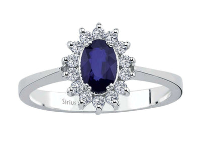 Elegant white gold ring with oval sapphire and pavé diamonds