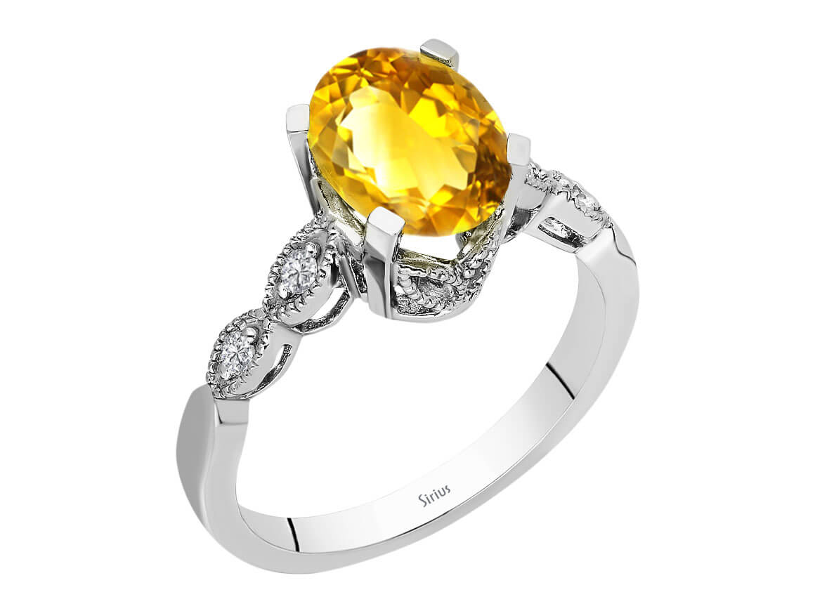 Oval Sitrin ve Pırlantalı Beyaz Altın Yüzük | Işıltılı ve Sürdürülebilir - Rosy Lab Diamonds'tan kaliteli Mücevher