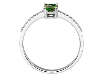 Ring with green oval sapphire and diamonds – 14K white gold