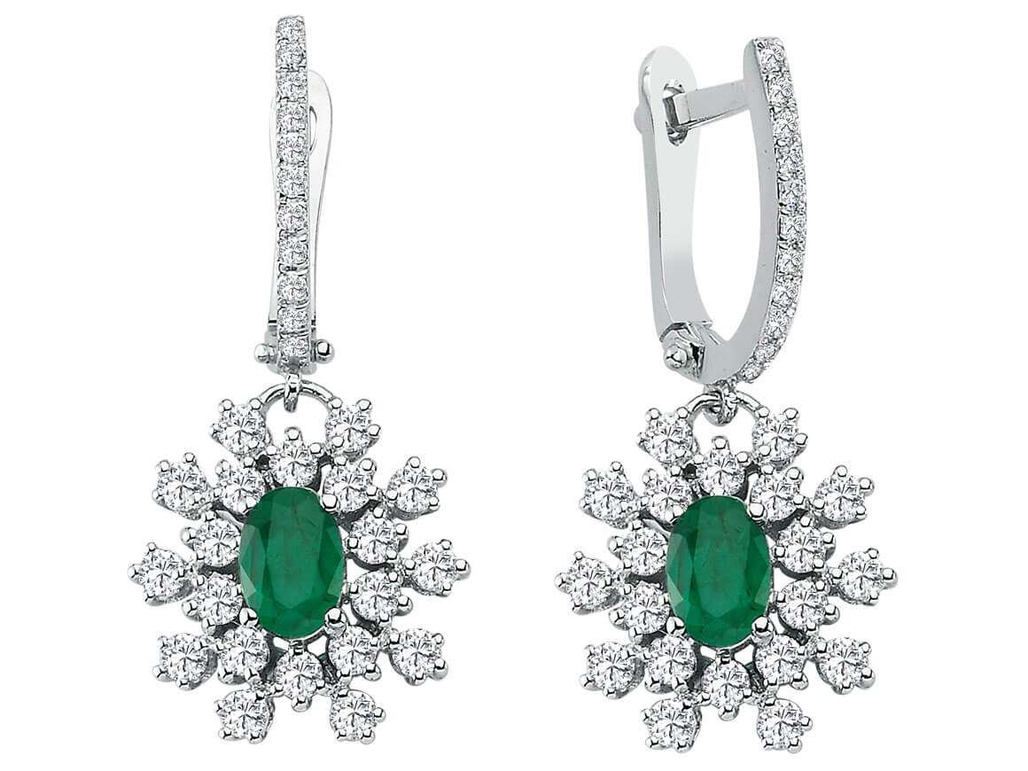 Exclusive drop earrings with Emerald and diamonds in White Gold | Luxury Jewelry Online – high-quality Jewelry from Rosy Lab Diamonds
