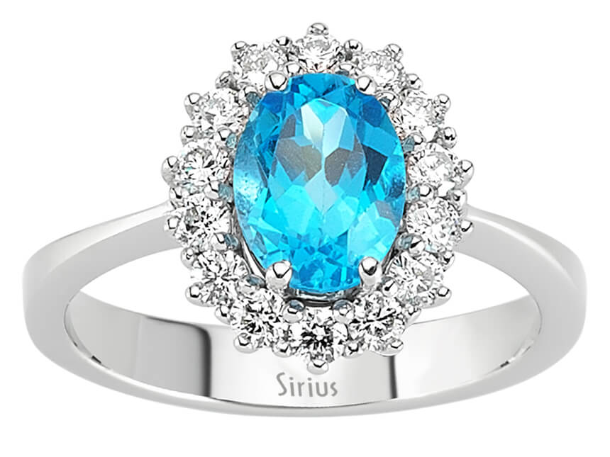 Prächtiger Diamant- und Ovaler Blauer Topas Anturaj-Ring aus 14 Karat Weißgold