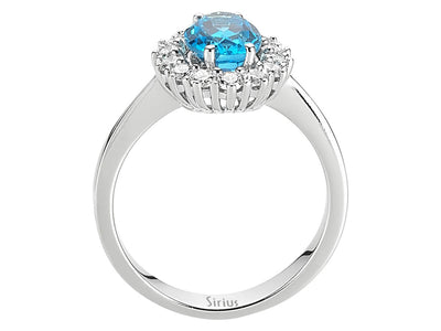 Prächtiger Diamant- und Ovaler Blauer Topas Anturaj-Ring aus 14 Karat Weißgold