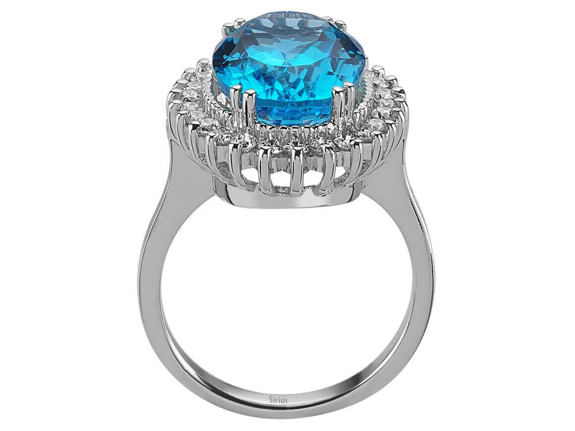 Luxueux anneau en or blanc avec 7,47 ct de Topaze et Anturage en diamants de laboratoire | 14 K – Bijoux haut de gamme de Rosy Lab Diamonds
