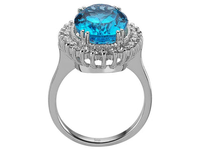 Weißgoldring mit Großem Oval-Topas und Anturage aus Labordiamanten