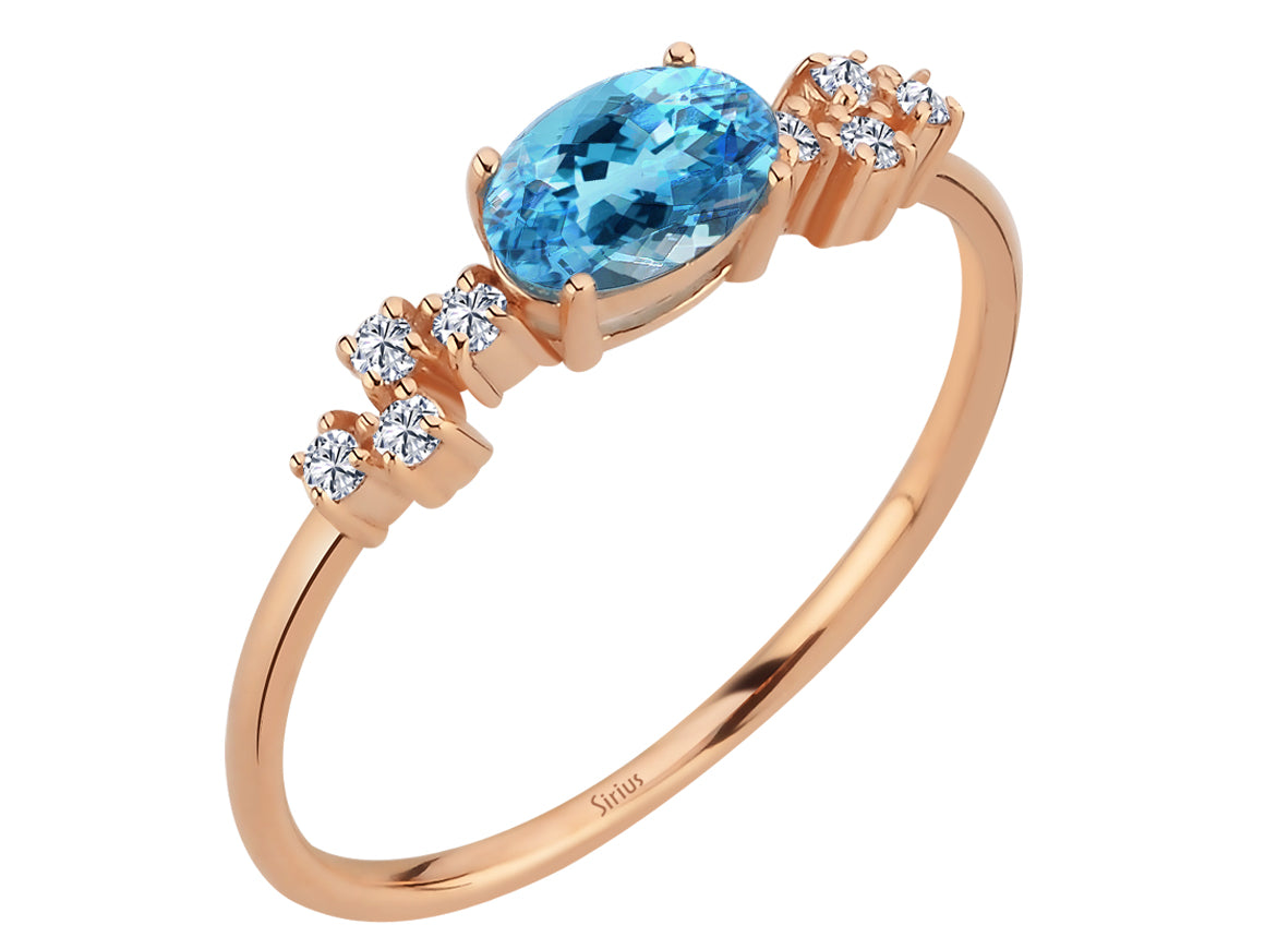 Aquabla Ring mit Ovalem Blautopas & Labordiamanten in Roségold | 14K - hochwertiger Schmuck von Rosy Lab Diamonds