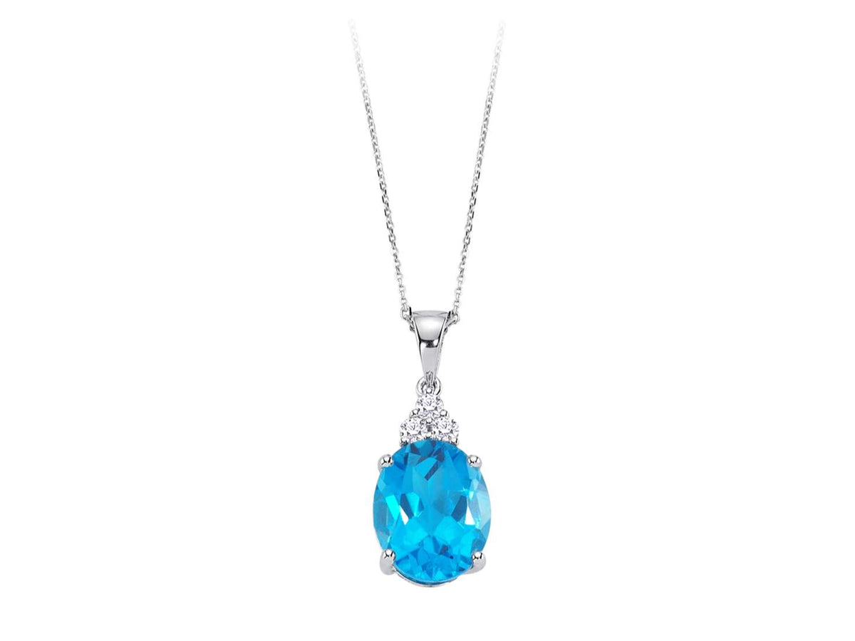 Oval Mavi Topaz ve 3 Laboratuvar Pırlantalı - 8 Ayar Beyaz Altın Kolye Ucu - Rosy Lab Diamonds'tan yüksek kaliteli Mücevher
