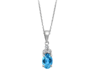 Collier avec topaze bleue ovale & 3 diamants de laboratoire en or blanc 8K – 17P0058