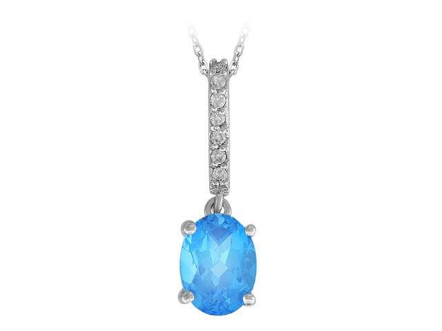 Elegant necklace with oval blue topaz (1.53 ct) & diamonds – 14K white gold