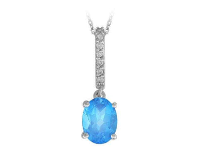 Elegant necklace with oval blue topaz (1.53 ct) & diamonds – 14K white gold