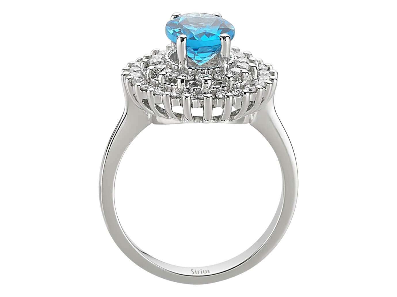 Eleganter Ring mit 40 runden Diamanten und 1 ovalem blauen Topas in 14 Karat Weißgold
