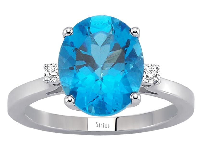 Eleganter Ring mit Ovalem Blautopas und Diamanten – 3,70 ct – 14K Weißgold