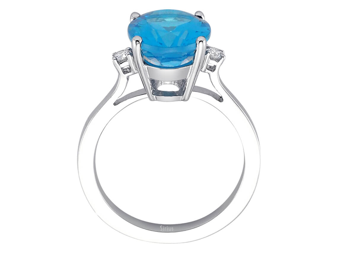Eleganter Ring mit Ovalem Blautopas und Diamanten – 3,70 ct – 14K Weißgold
