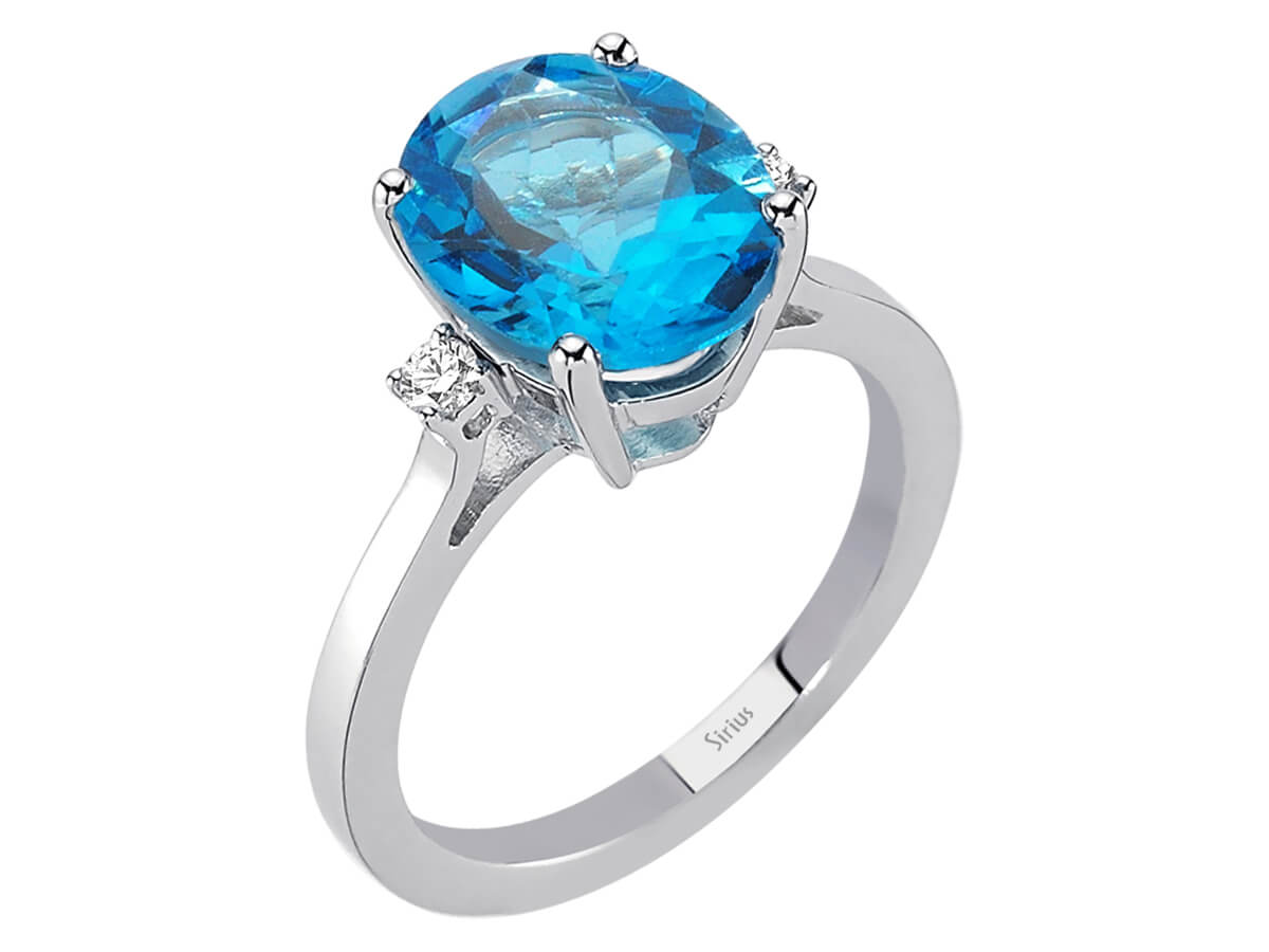 Eleganter Ring mit Ovalem Blautopas und Diamanten – 3,70 ct – 14K Weißgold