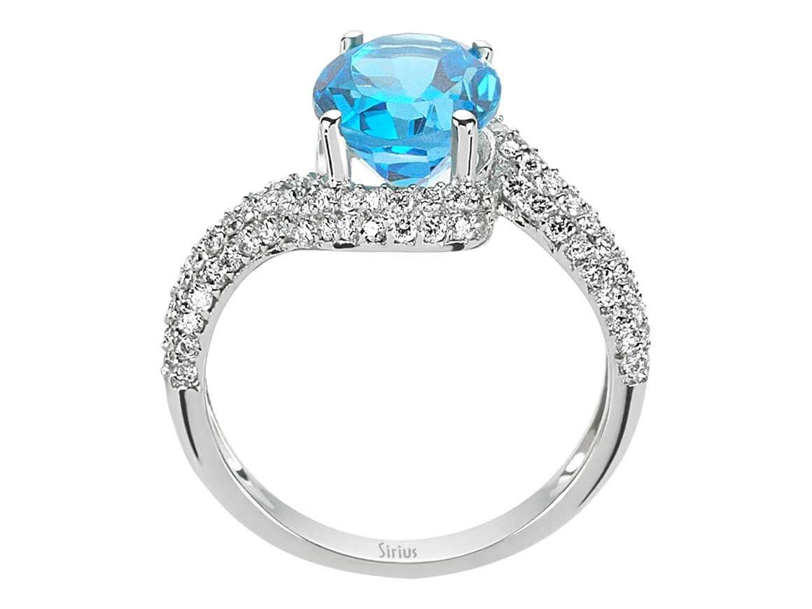 Weißgoldring mit Großem Ovalem Blauem Topas und Pavé-Labordiamanten