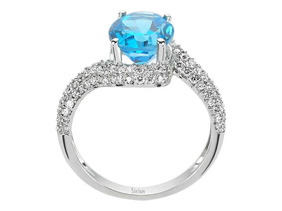 Weißgoldring mit Großem Ovalem Blauem Topas und Pavé-Labordiamanten